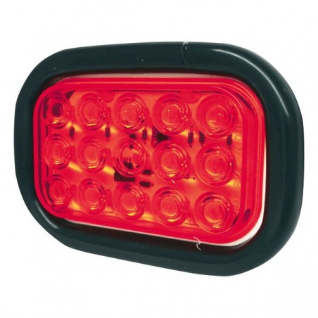 RECTANGULAR LAMP 15 LED WITH GROMMET, RED LIGHT, 12/24 VOLT.